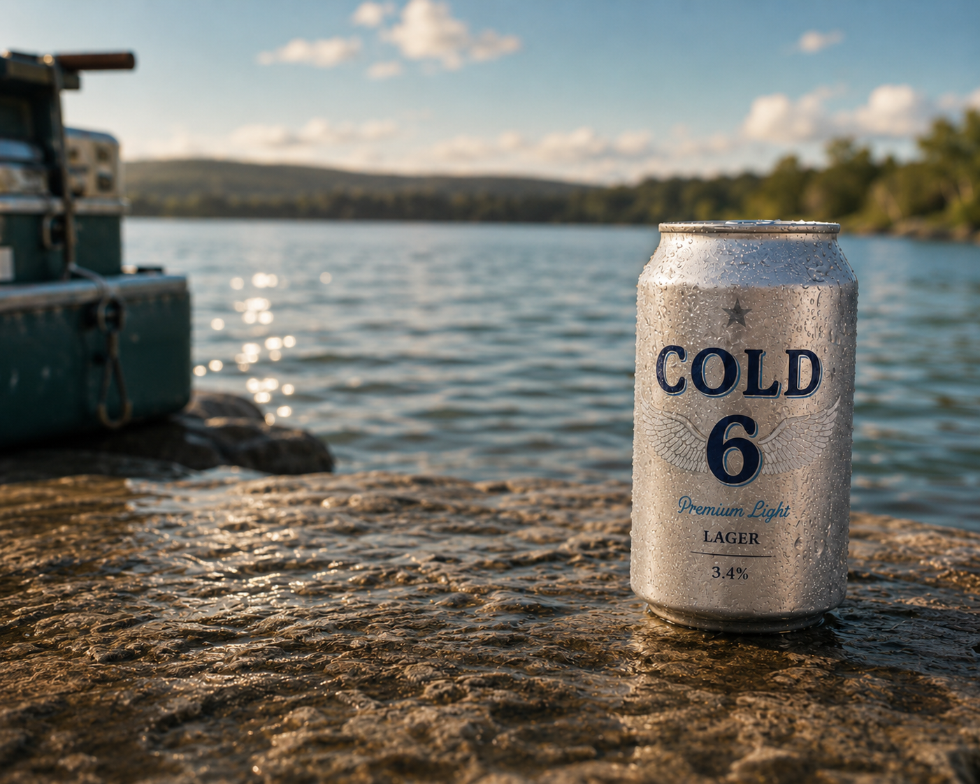 Cold 6 can by the lake